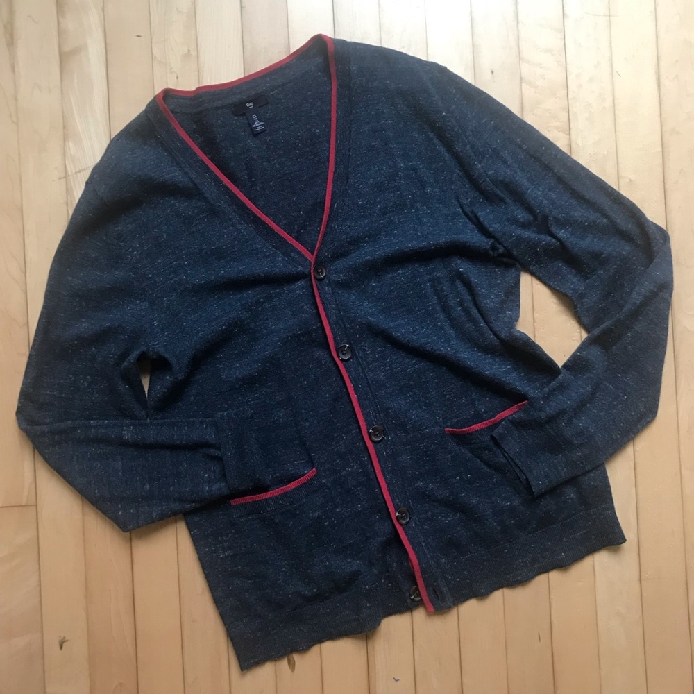 Gap Blue and Red Detail Button Down Cardigan
